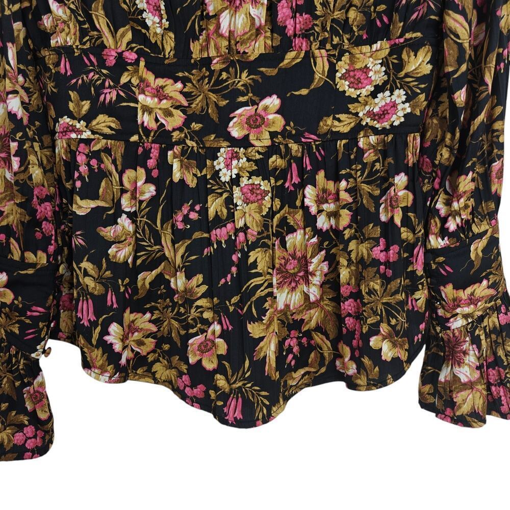 Anthropologie Deep V Floral Tunic Blouse Top Size Small Long Sleeves Romantic - Picture 11 of 14